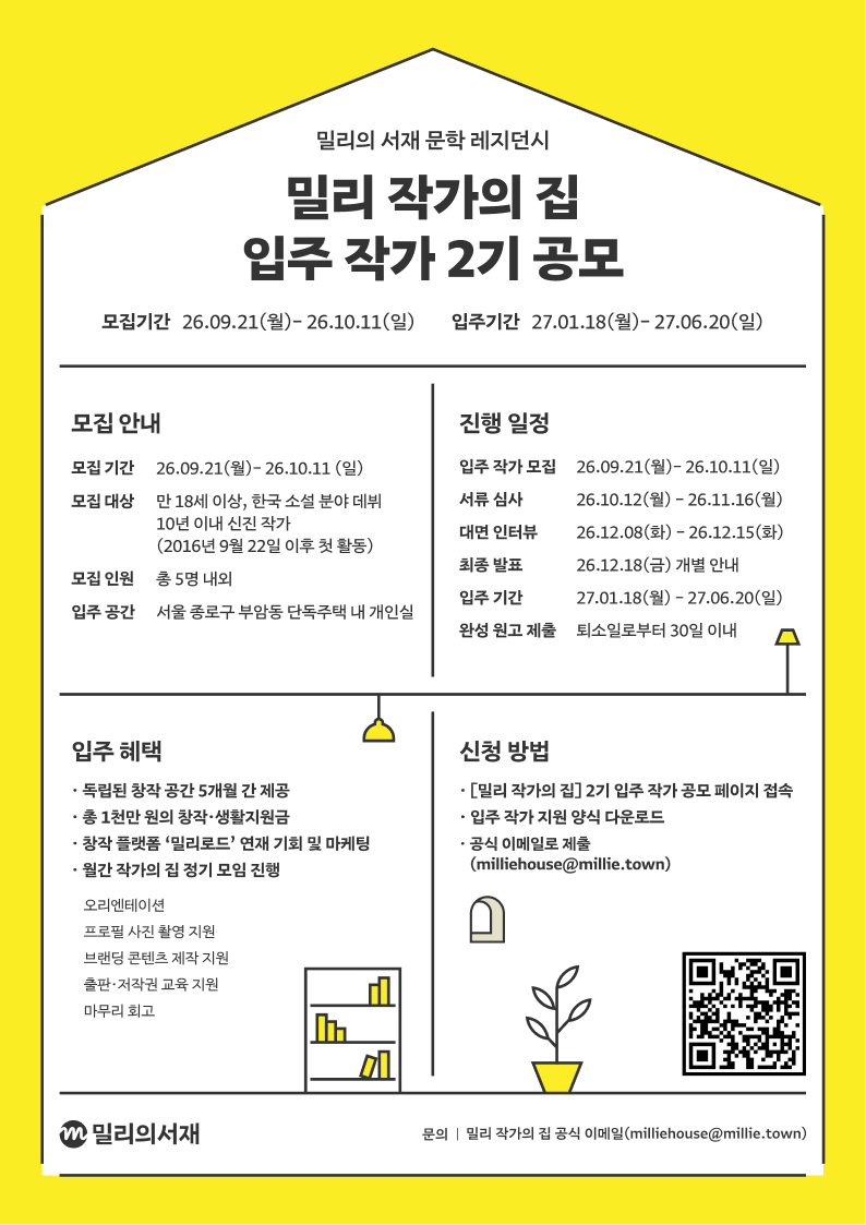 밀리 작가의 집 입주 작가 2기 공모